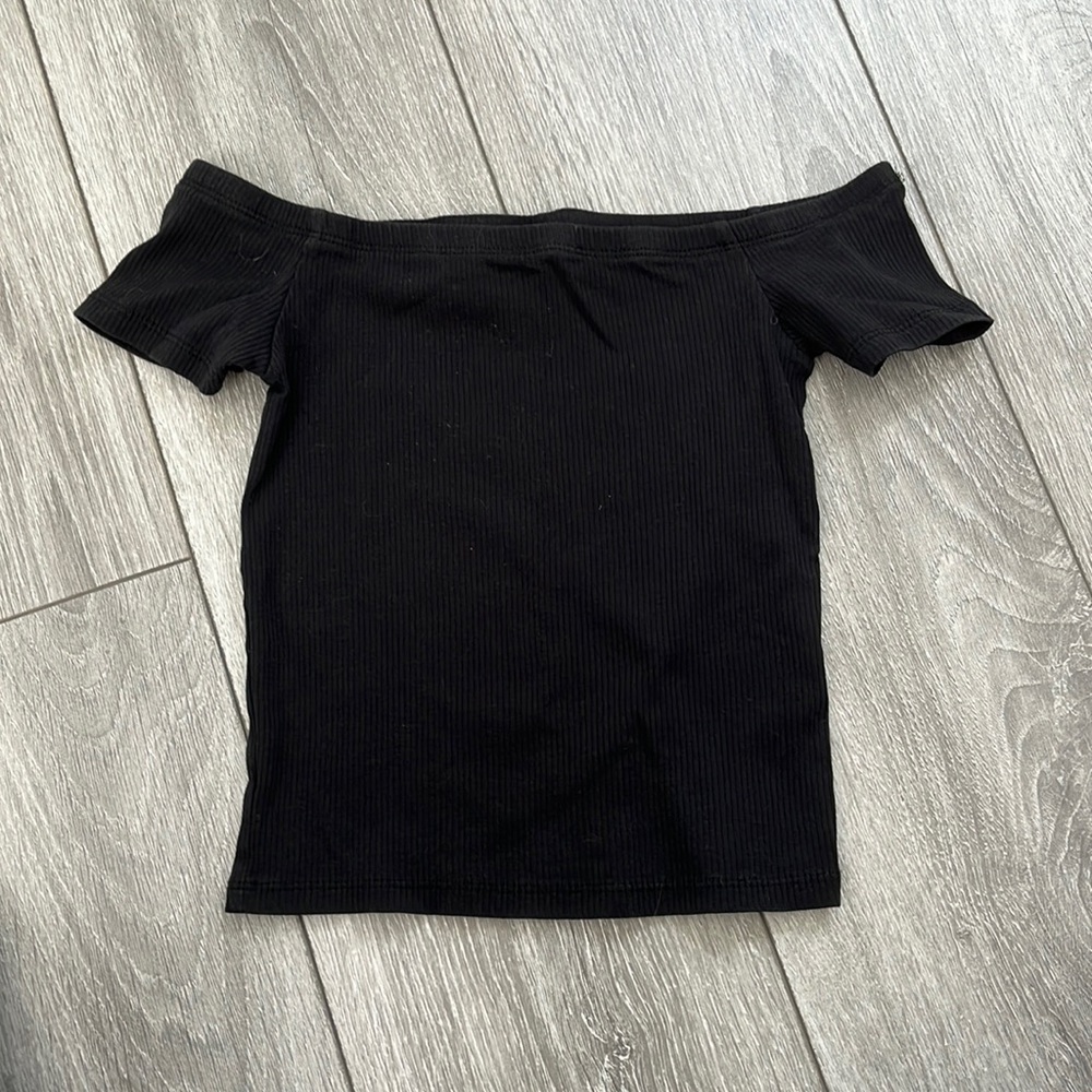 Simple black, off the shoulder crop top.